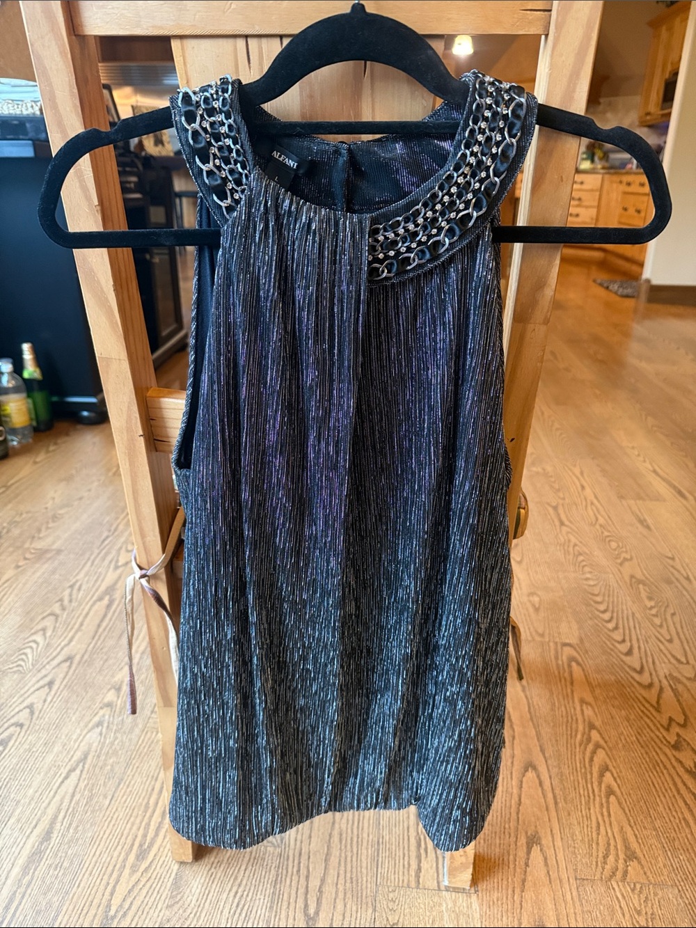 Alfani Metallic Black Halo-Neck Sleeveless Top